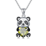 Sterling Silver Heart Birthstone Panda Pendant Necklace