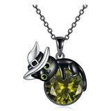 Sterling Silver Birthstone Black Cat Pendant Necklace