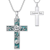 Cross Necklace for Women 925 Silver 12 Month Birth Flower Cross Pendant Turquoise Jewelry Gifts for Women Mother