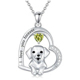 Sterling Silver Heart Birthstone Puppy Dog Pendant Necklace