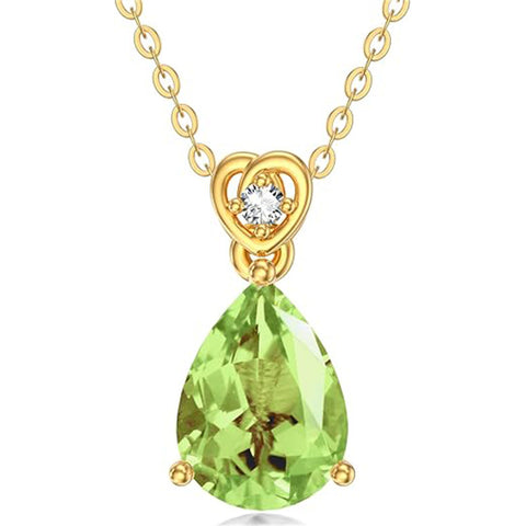 14K Gold 2 Carat Teardrop Created Birthstone with Real Diamond Pendant Necklace