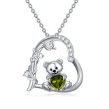 Sterling Silver Birthstone Teddy Bear Pendant Necklace