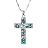 Cross Necklace for Women 925 Silver 12 Month Birth Flower Cross Pendant Turquoise Jewelry Gifts for Women Mother