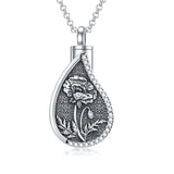 Sterling Silver Personalized Engraved Teardrop Birth Flower Urn Necklace for Ashes