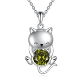 Cat Necklace 925 Silver Cat Birthstone Necklace Cat Jewelry Gift for Women Cat Lover