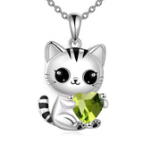 Cat Necklace 925 Silver Cat Birthstone Necklace Cat Jewelry Gift for Women Cat Lover