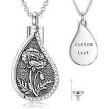 Sterling Silver Personalized Engraved Teardrop Birth Flower Urn Necklace for Ashes