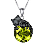 Sterling Silver Birthstone Black Cat Pendant Necklace