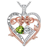 Sterling Silver  Rose Heart Birthstone Moissanite Pendant Necklace