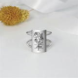 Sterling Silver Double Band Custom Name& Birth Flower Ring