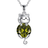 Cat Necklace 925 Silver Cat Birthstone Necklace Cat Jewelry Gift for Women Cat Lover