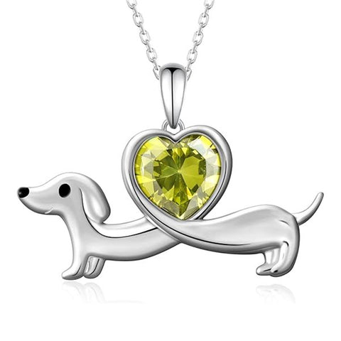 Sterling Silver Heart Birthstone  Dachshund Pendant Necklace