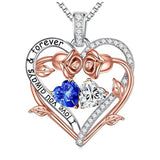 Sterling Silver  Rose Heart Birthstone Moissanite Pendant Necklace