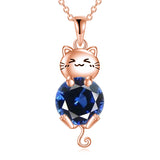 Silver Cat 12 Month Birthstone Pendant Necklace