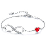 Sterling Silver CZ Infinity Heart Symbol Charm  Pendant Bracelet