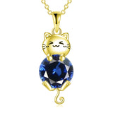 Silver Cat 12 Month Birthstone Pendant Necklace