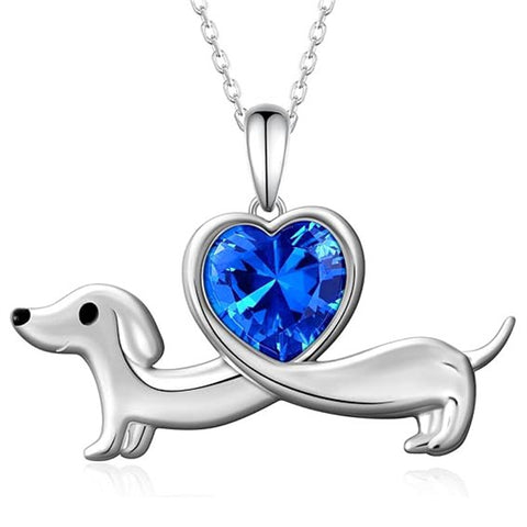 Sterling Silver Heart Birthstone  Dachshund Pendant Necklace