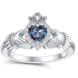 Sterling Silver 0.1 Cttw Natural Diamond Gemstone Heart Irish Claddagh Engagement Ring