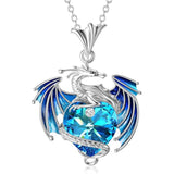 Sterling Silver Birthstone Heart Shaped Crystal Wyvern Pendant Necklace