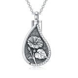 Sterling Silver Personalized Engraved Teardrop Birth Flower Urn Necklace for Ashes