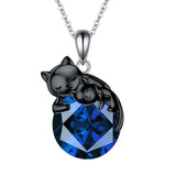 Sterling Silver Birthstone Black Cat Pendant Necklace