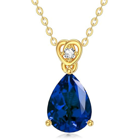 14K Gold 2 Carat Teardrop Created Birthstone with Real Diamond Pendant Necklace