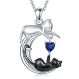 Silver Cat 12 Month Birthstone Pendant Necklace