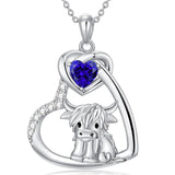 Sterling Silver 5A Cubic Zirconia Highland Cow Pendant Necklace