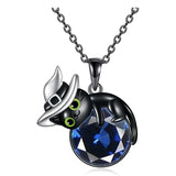 Sterling Silver Birthstone Black Cat Pendant Necklace