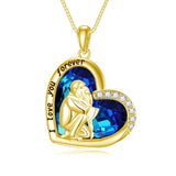 10K 14K 18K Yellow Gold Heart Blue Crystal Father Daughter Necklace Engraved with I Love You Forever