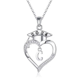 Sterling Silver Heart Initial Letter Pendant Necklace Graduation Gifts