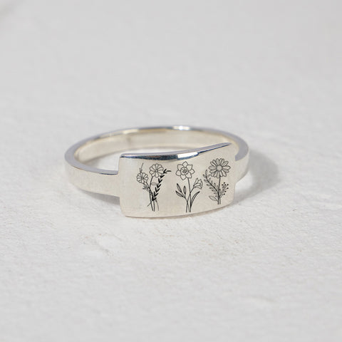 Sterling Silver Birth Flower Ring, 1-3 Flowers to Choose From