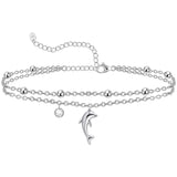 Sterling Silver Personalized Filigree Turtle Orca Whale Single Layer Anklet Bracelet