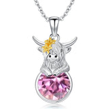 Sterling Silver 12 Months Birthstone Highland Cow Pendant Necklace