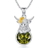 12 Months Birthstone Highland Cow Necklace Gifts for Women Girls Animal Cow Lover