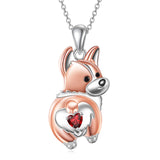 Sterling Silver Birthstone Corgi Pendant Necklace