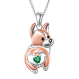 Sterling Silver Birthstone Corgi Pendant Necklace