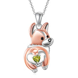 Sterling Silver Birthstone Corgi Pendant Necklace