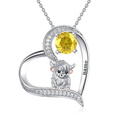 14K Gold Heart Round Birthstone Highland Cow Pendant Necklace