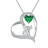 Sterling silver Heart Round Birthstone Highland Cow Pendant Necklace