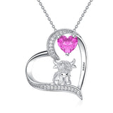 14K Gold Heart Round Birthstone Highland Cow Pendant Necklace