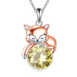 Sterling Silver Birthstone Fox Pendant Necklace