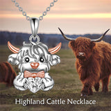 Sterling Silver Heart Birthstone Highland Cow Pendant Necklace