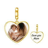 Sterling Silver Personalized Photo Engraved Round & Heart Shape Bead Charm