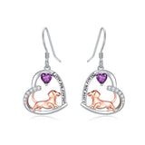 Sterling Silver Birthstone Dachshund Dangle Earrings