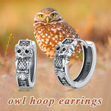 Sterling Silver Owl Hoop Earrings