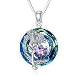 Sterling Silver Crystal Birthstone 12 Birth Flower  Pendant  Necklace