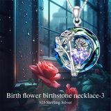 Sterling Silver Crystal Birthstone 12 Birth Flower  Pendant  Necklace