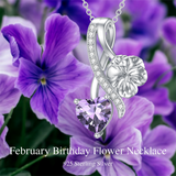 Sterling Silver Cubic Zirconia 12 Month Birth Flower Pendant Necklace