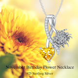 Sterling Silver Cubic Zirconia 12 Month Birth Flower Pendant Necklace